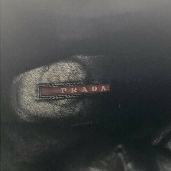 PRADA Black Suede Double Buckle Wedge Ankle Booties Boots - Picture 7 of 13